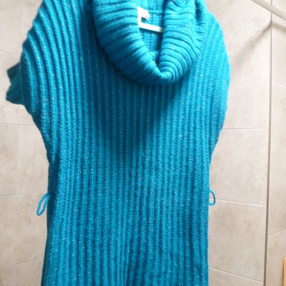 Decree Womens S Blue/ metalic  Short Sleeve Knitted Sweater Long tunic XXL - Picture 2 of 9